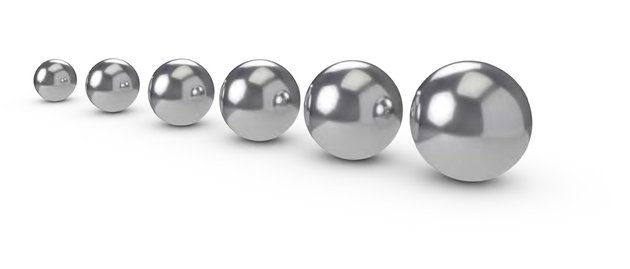 Aviko Steel Balls sorted in a row according to size
